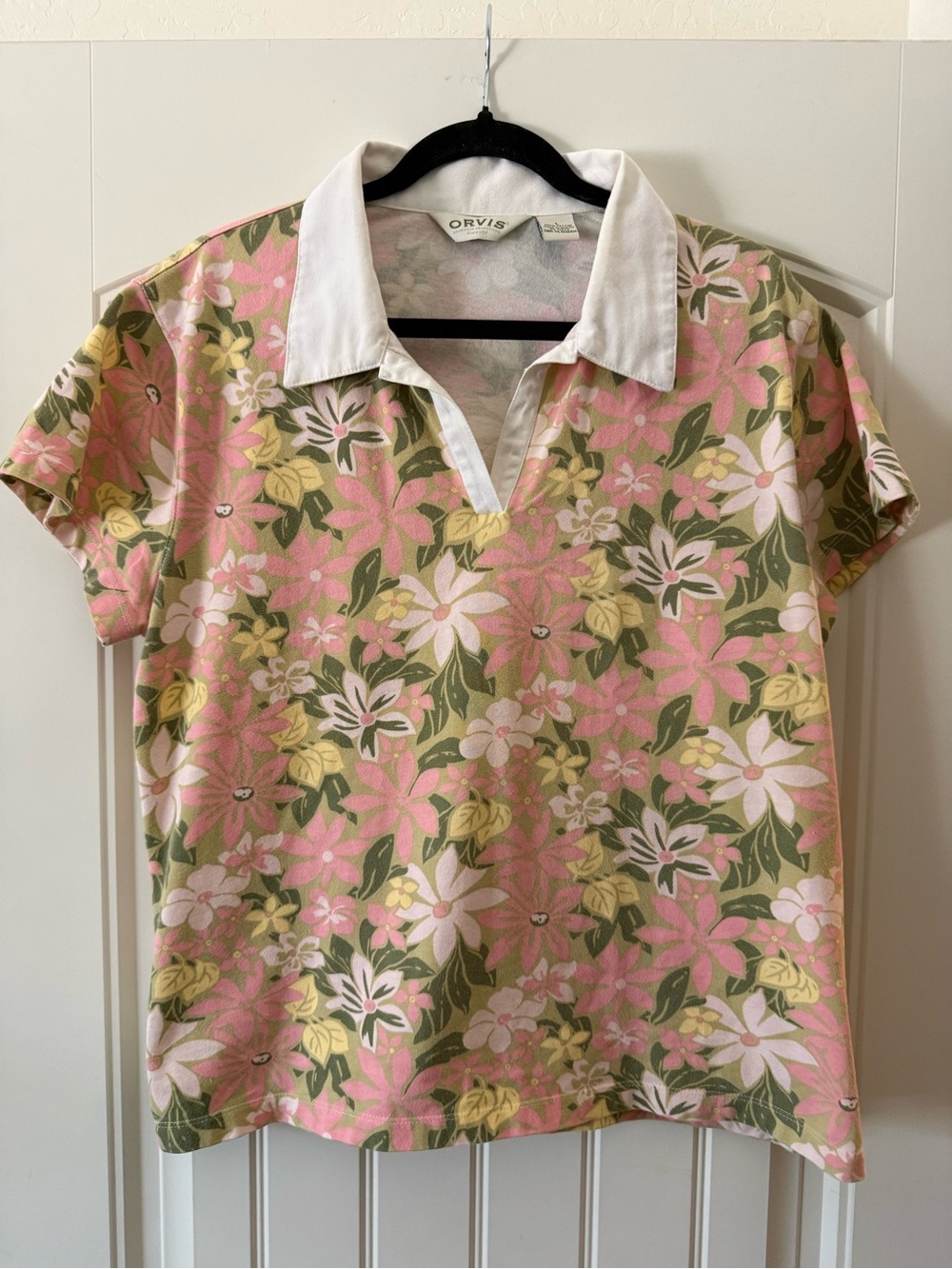 Orvis Floral Polo in White, Pink & Olive